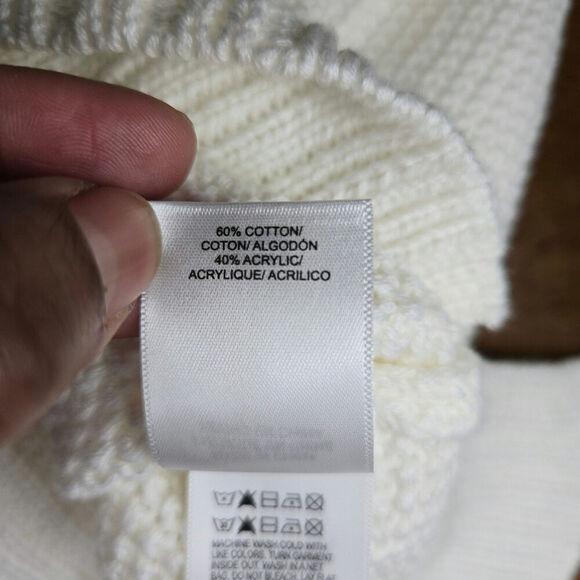 Lucky Brand Womens Ivory Open Knit Sweater XL V-Neck Minimalist Oversized Chunky - Picture 9 of 12